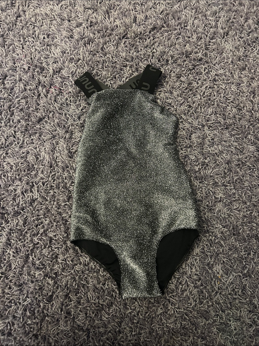 Nununu Girls' Sparkle Metallic Black One-Piece Swimsuit size 4